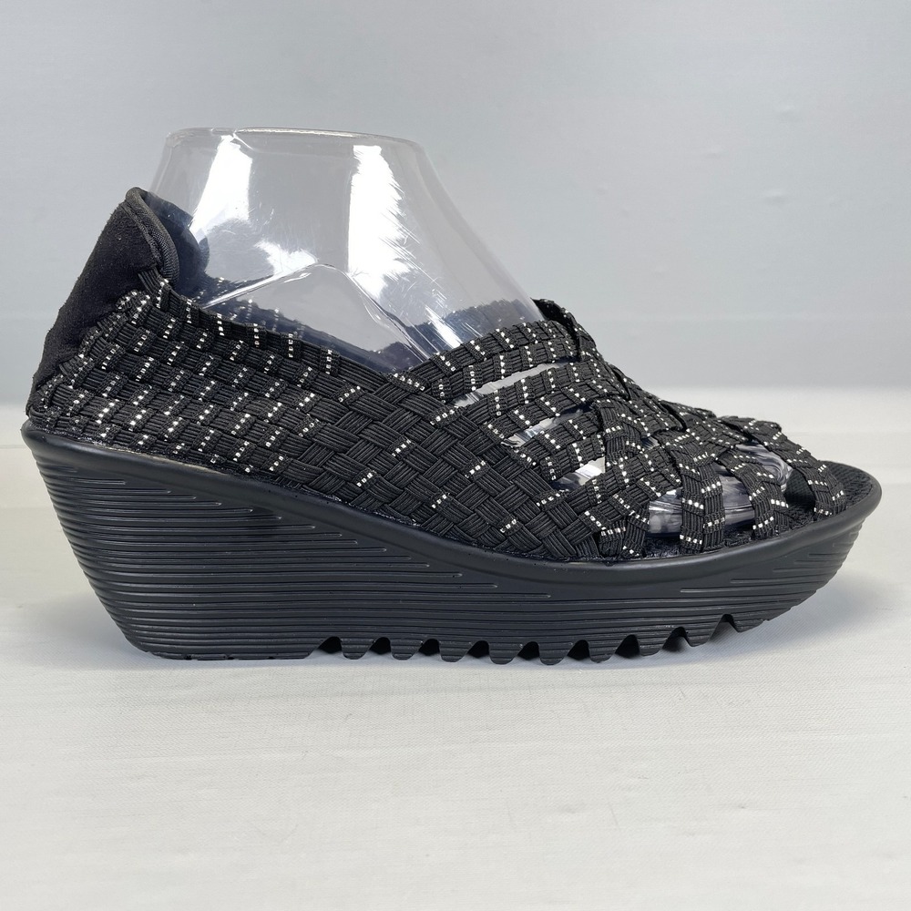 Bernie Mev Wedge Shoes Womens Size 8 EU 39 Black Woven Platform Comfort Sandals
